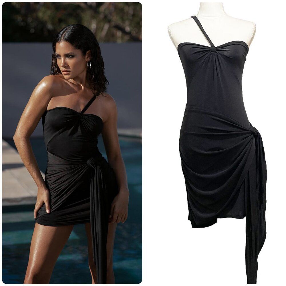 Rat & Boa Black Nolita Strapless Stretchy Wrap Mini Dress L Glam Sexy Pool Side